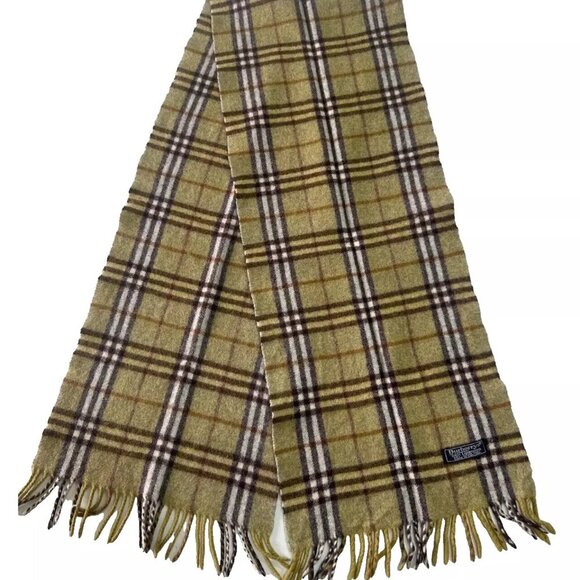 Burberrys Classic Check Scarf Green 100% Lambswool Unisex Scarf Made In England - Picture 1 of 7